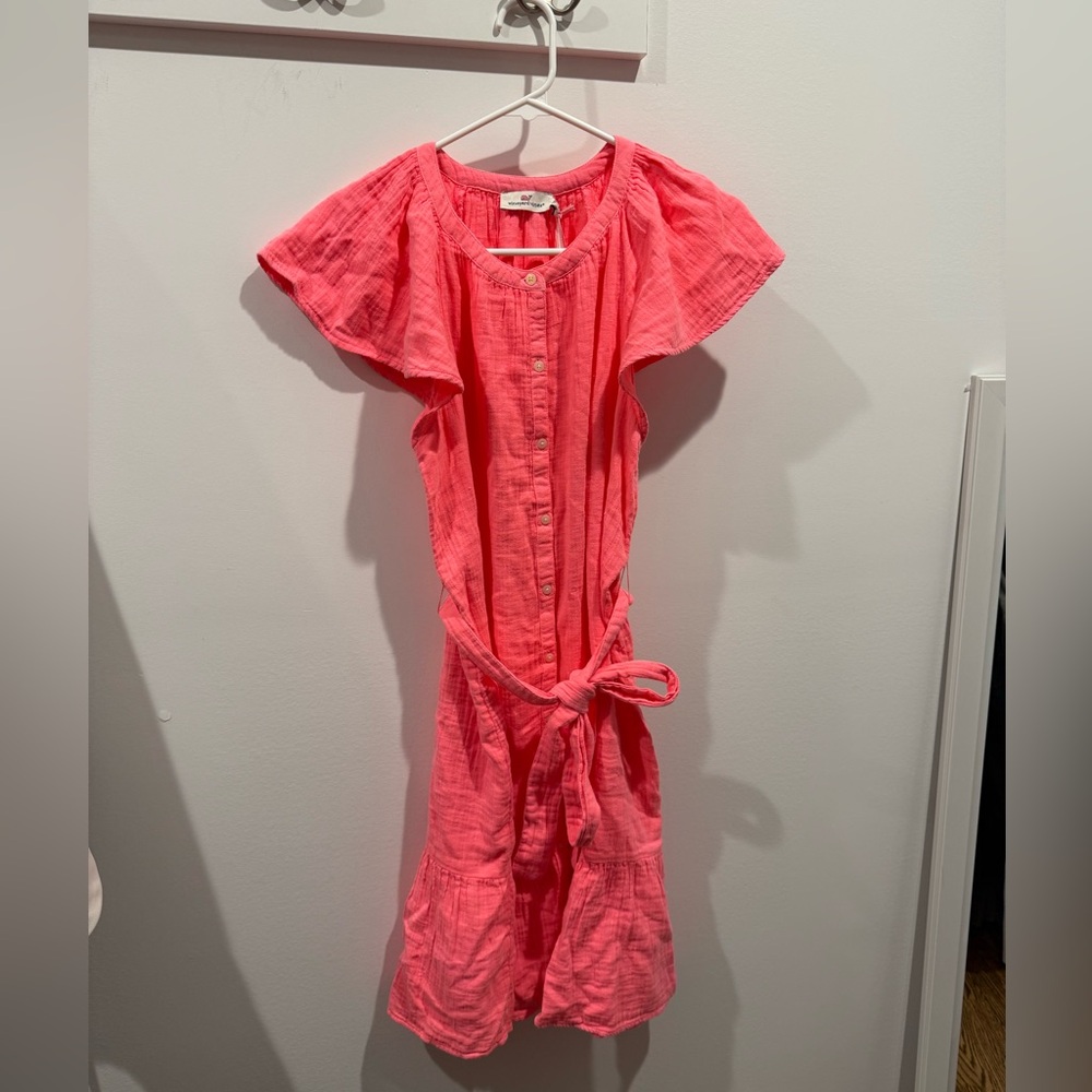Pink Button-Down Dress with Belt